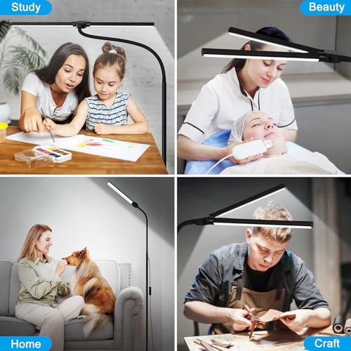 Seaside Village Black LED Floor Lamp with Double Head, Dimmable 18W Reading Light