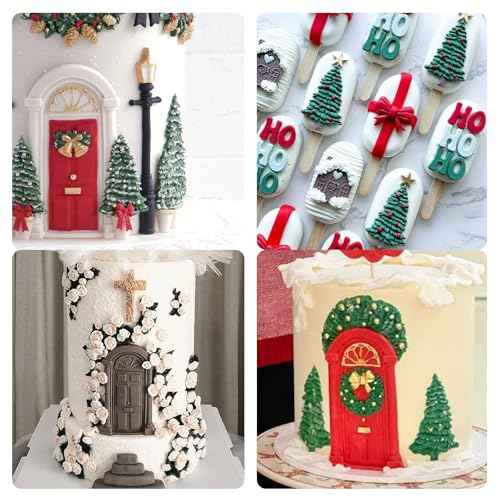 Christmas Tree Fondant Molds, 3 Packs Tree Holly Leaf Silicone Molds European Door Window Chocolate Silicone Molds for Cake Decoration Cupcake Toppers Party Candy Gummy Plaster Clay Resin DIY Crafts