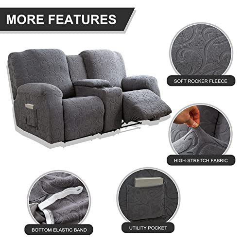 Dark Gray 2-Seater Recliner Loveseat Cover with Center Console, Washable Stretch Sofa Protector