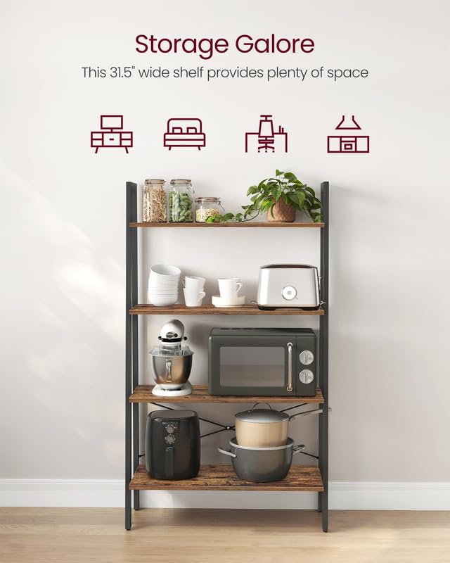 VASAGLE 4-Tier Ladder Shelf Without Back Panels Rustic Brown & Ink Black 31.5W