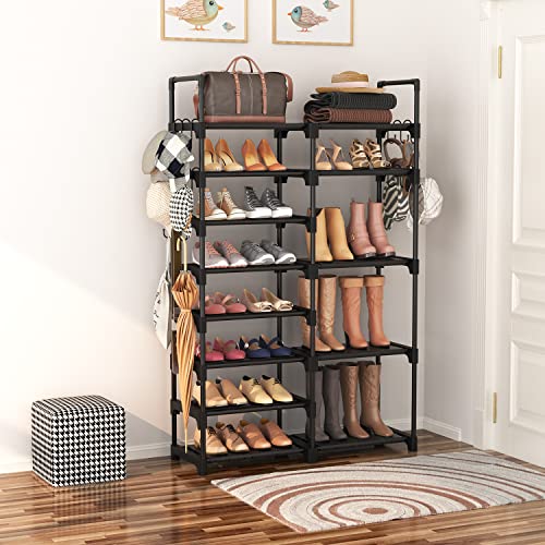 ROJASOP Black 8-Tier Metal Shoe Rack Organizer for Closet & Entryway, 26-32 Pairs