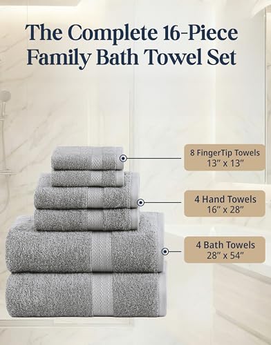 Space Grey 16-Piece Cotton Bath Towel Set - Soft Absorbent & Quick Dry