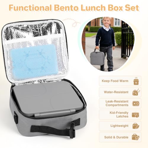 Kids Leakproof Bento Lunch Box Set with Insulated Soup Thermo - Black