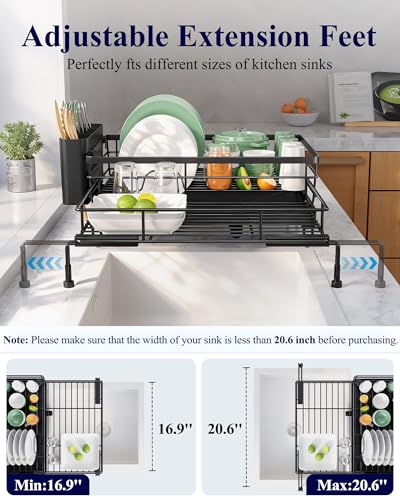 Kitsure Adjustable Over Sink Dish Drying Rack Black 15.6''-25.2'' Extendable