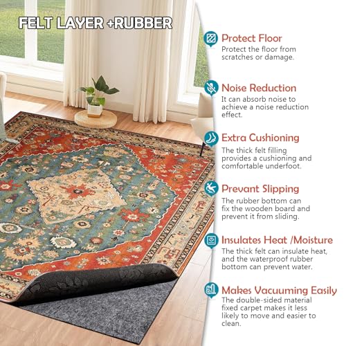 Waterproof Rug Pad 7X9 Ft Thin Non Slip Carpet Underlay for All Floors