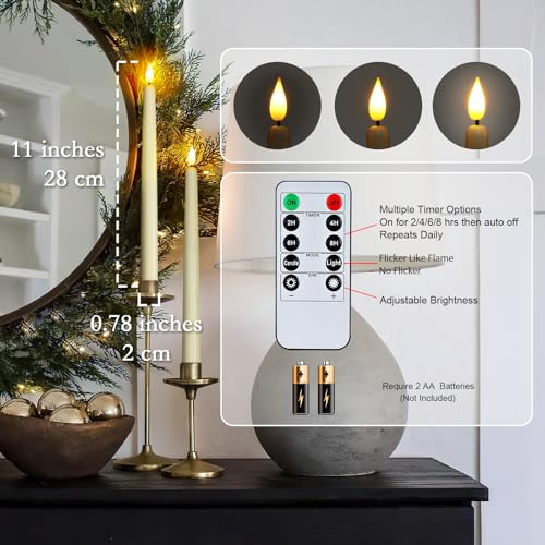 Homemory 48 Pcs Ivory Flameless Taper Candles with Remote Timer Dimmer - 11 Inch Battery Operated Candlesticks for Party Christmas Wedding