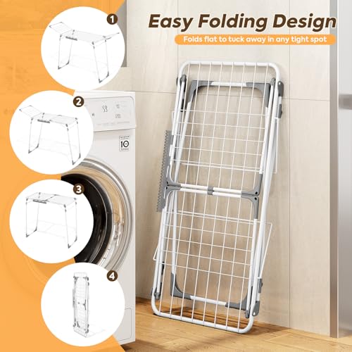 Heavy Duty Folding Clothes Drying Rack 68.5 Inch with Sock Clips - Large Laundry Organizer