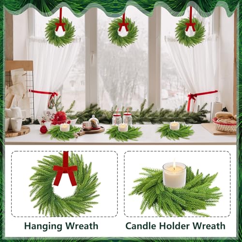 Norfolk Pine Wreaths - 6pcs Mini Christmas Kitchen Cabinet Wreaths, 7.9"