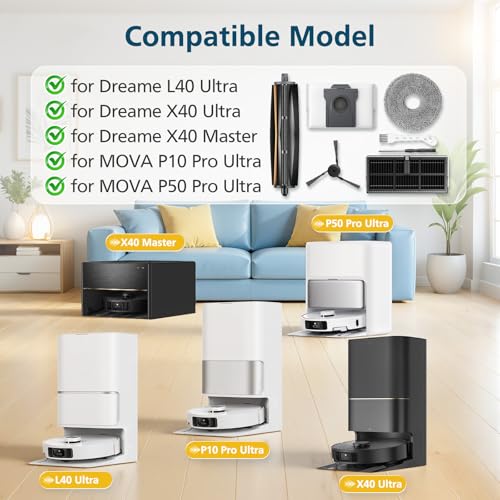 Robot Vacuum Brush Accessories for Dreame L40 Ultra & MOVA P10 - Replacement Set