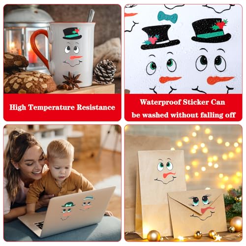 193Pcs Snowman Face Stickers for Crafts Cute Vinyl Snowman Face Decals Christmas Window Sticker Winter Wall Decals for Christmas Glass Water Bottles Cup Window Wall Ornaments Party Decorations