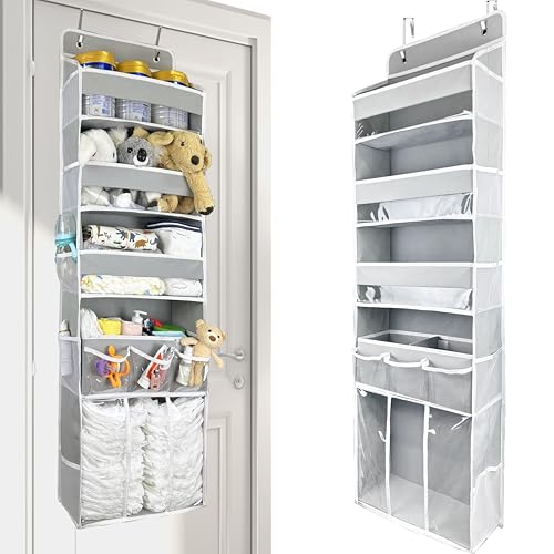 EZVERY Grey Hanging Baby Diaper Organizer with 3 Bins & Movable Caddy