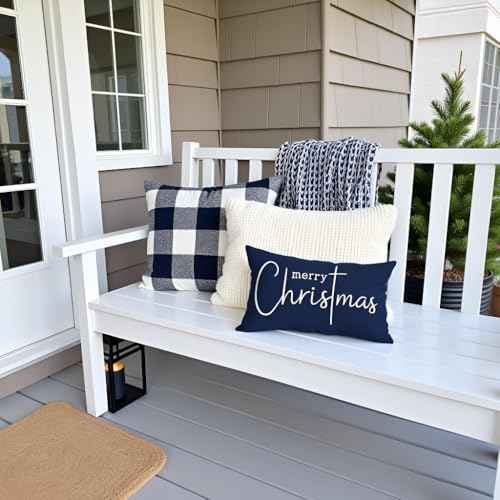 PANDICORN Christmas Pillow Covers 12x20 Inch, Navy Blue Christmas Decorations, Merry Xmas Lumbar Decorative Cushion Case, Elegant Winter Decor for Living Room Sofa or Couch