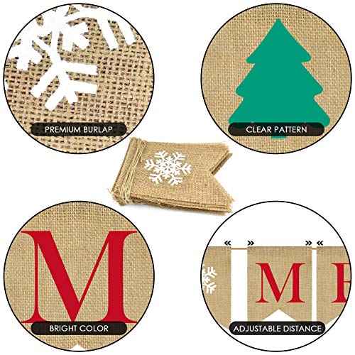 PACETAP Merry Christmas Burlap Banner with 4 Red Bows, Home Indoor Christmas Decorations for Fireplace, Chimney, Wall, Tree