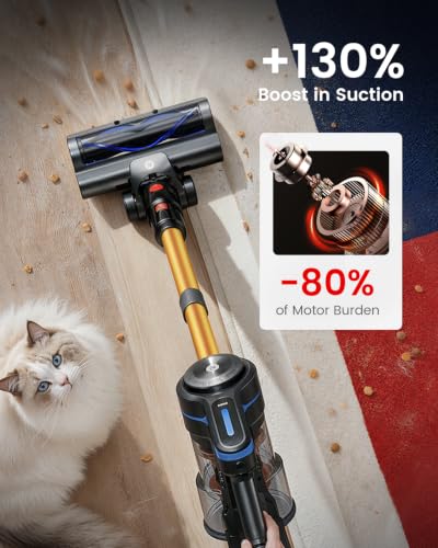 NADALY Blue Cordless Vacuum Cleaner, 580W 50KPa Stick Vacuum, 65-Minute Runtime, Anti-Tangle Brush, 1.8L Dust Cup for Home & Pet Hair