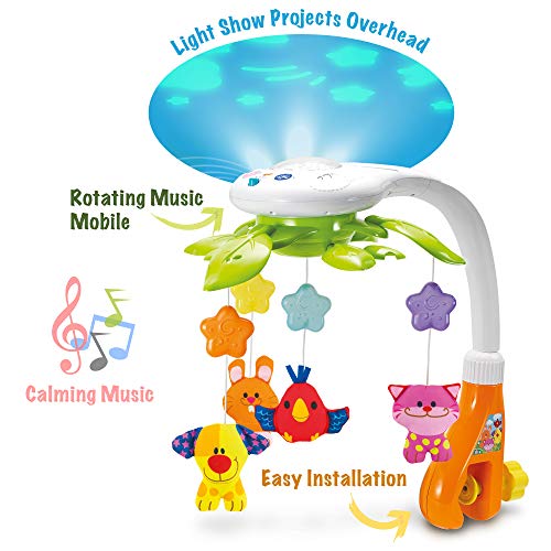 KiddoLab Baby Crib Mobile with Music Lights & Star Projector - Nursery Mobile for Newborns