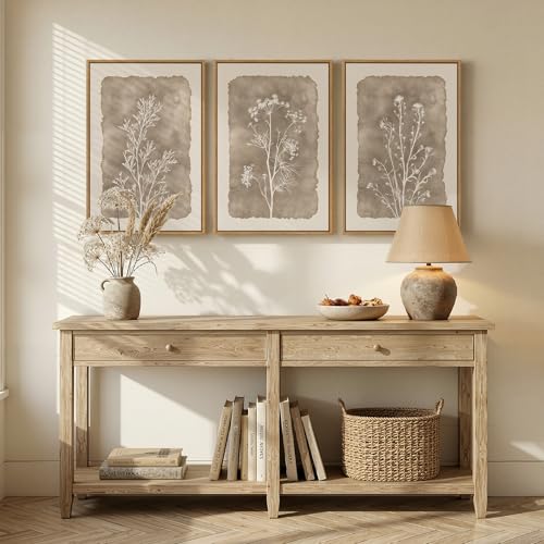 16x24 Inch 3 Piece Framed Neutral Botanical Wall Art Set - White & Beige