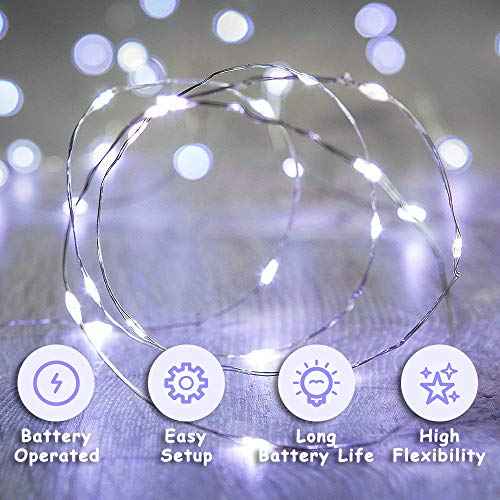 ANJAYLIA 4 Pack Fairy Lights, 10ft 30 LED String Lights Battery Operated Waterproof Cool White Moon Lights on Silver Wire Firefly Lights for DIY, Home Decor, Party