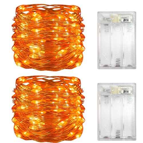 with Timer Function Battery Operated Dewdrop Led Lights,Mini Fairy Lights for Home Parties Christmas/Halloween Holiday Decoration,6 Hours on/18 Hours Off,30 LEDs,10 Feet (Orange, 2)