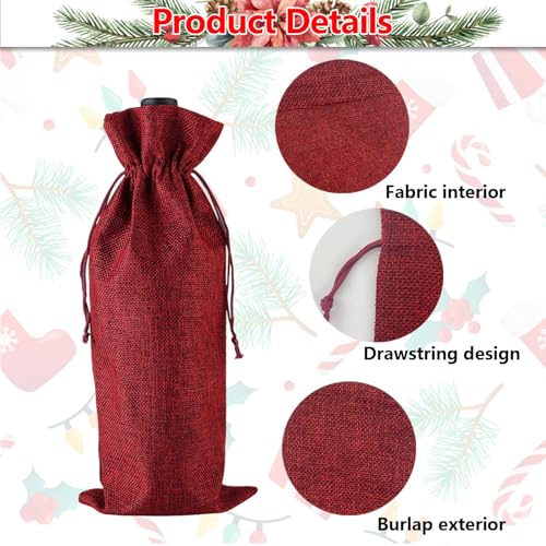 Jute Wine Gift Bags Set — 24 Pcs Burlap Bottle Covers with Drawstring, Ropes & Tags