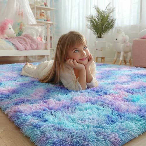 Rainbow Purple Area Rug 5x7 Ft Plush Kawaii Living Room Decor - Variation of THIS listing