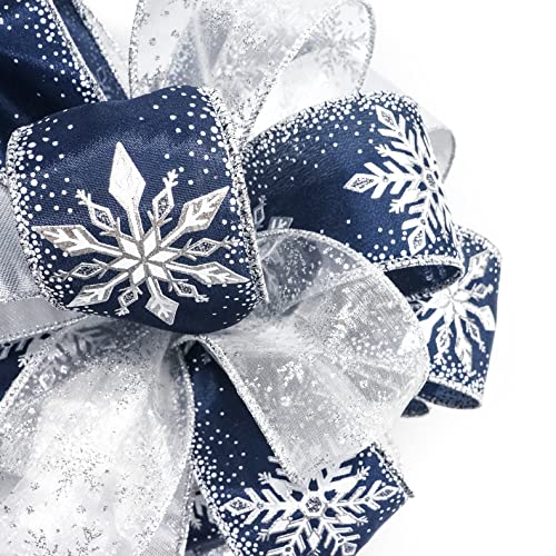 CT Craft 11" Blue Snowflake Christmas Tree Topper Bow with 4 Streamers, 3 Yards Each - Sibling Variation Blue Snowflake / 11" x 1