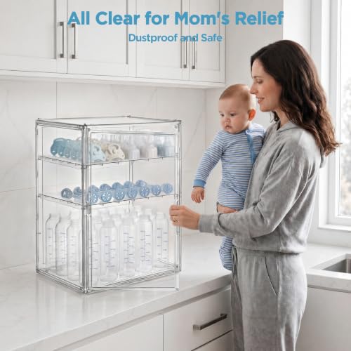 XXLarge 3-Tier Baby Bottle Storage Organizer with Magnetic Door - Clear Acrylic