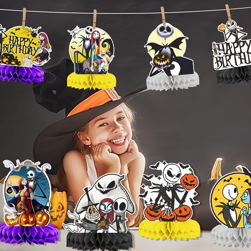 Purple Nightmare Birthday Centerpiece Honeycomb Decorations 9Pcs Halloween Party