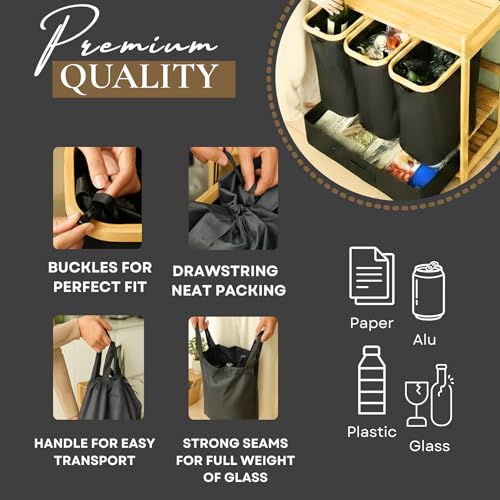 Black 4-Section Bamboo Recycling Bin for Kitchen & Office – Dual Trash & Recycle Organizer