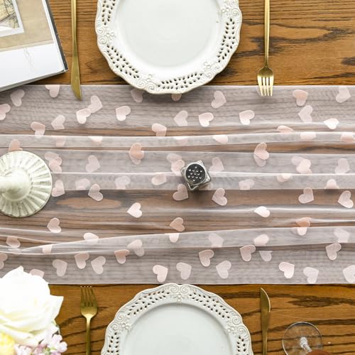 Pink Heart Gauze Table Runner 28 x 120 Inch for Wedding & Party Decor