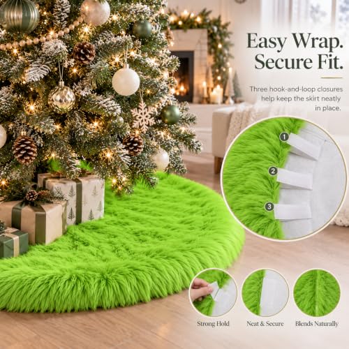 AISENO 60 Inch Green Faux Fur Christmas Tree Skirt Plush Holiday Decoration