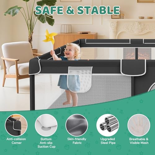 Black Baby Playpen 79x71 Inch Indoor Outdoor Safety Toddler Enclosure
