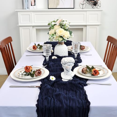 Heneger Navy Blue 16 Pack 10ft Cheesecloth Table Runners – 23 x 120 in (55 x 300 cm), Navy Blue, 16 Pcs