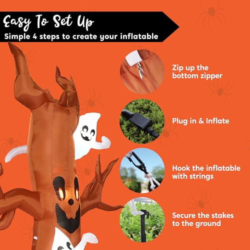 8FT Halloween Inflatable Scary Tree with Ghost, Pumpkins & Tombstone - LED Yard Decor
