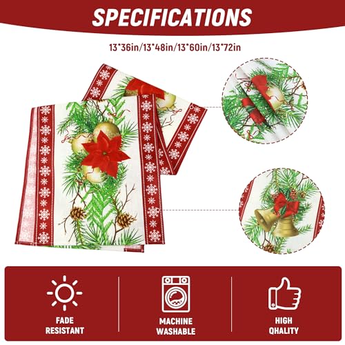 SITUMEIZI Poinsettia Christmas Table Runner Red-White 13x72 Inch Snowflake Holiday Decor