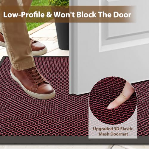 HoHomLeona Red 24x36 Outdoor Front Door Mat – 2x3 ft Welcome Entrance Rug