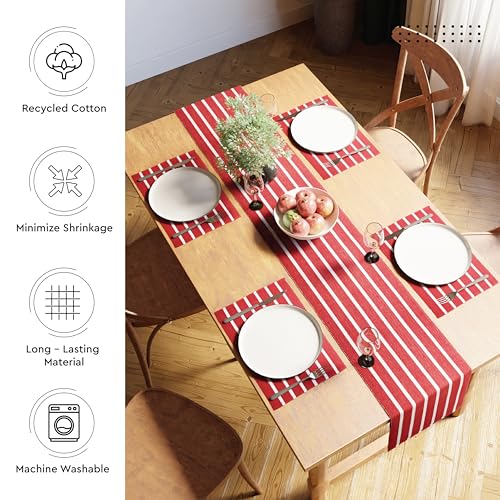 Encasa XO 13x98 Red Striped Yarn Dyed Ribbed Cotton Table Runner