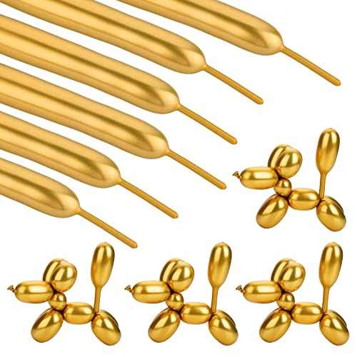 50 Pcs 260 Long Metallic Gold Latex Modeling Twisting Balloons for Birthday, Wedding, Engagement, Anniversary, Christmas, Festival Party Decoration