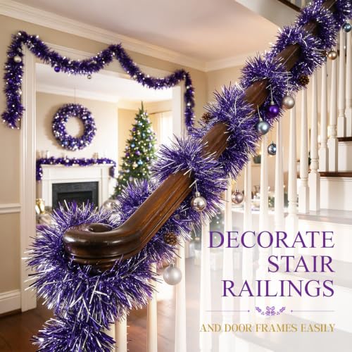 Dilunave Purple 150ft Frost Tip Christmas Tinsel Garland - 1 Piece