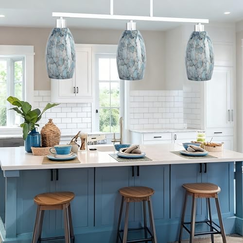 Glass Pendant Light Shade 7.64"H Blue Oval Replacement with Crackle Pattern - 3 Pack