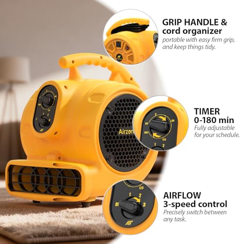 Airzentti Yellow 1100 CFM 3-Speed Industrial Floor Blower Fan with Timer