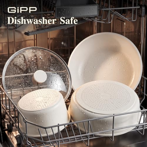 GiPP 18-Piece White Non-Stick Cookware Set with Detachable Handles & Grill Pan