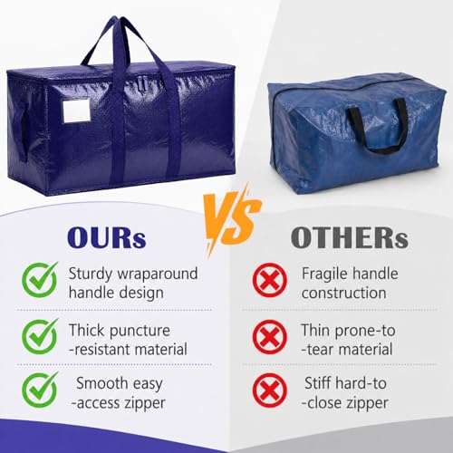 Heavy Duty Moving Bags 6 Pack - Extra Large Waterproof Storage Tote, Dark Blue