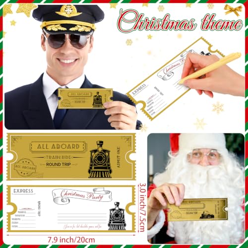 200 Pcs Christmas Express Train Tickets - Gold Party Invites (Gisafai) 7.9x3in