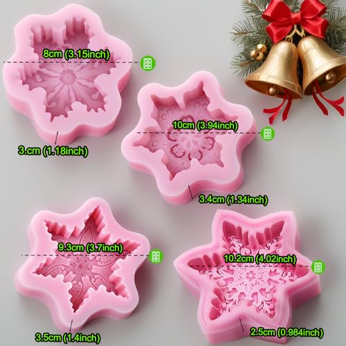Pink Snowflake Silicone Mold for Christmas Candles Soaps & Chocolates - 4 Pack