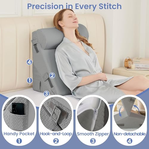 Adjustable Wedge Pillow Set for Post-Surgery Support - Dark Grey, 9 & 12 Inch + Head Pillow