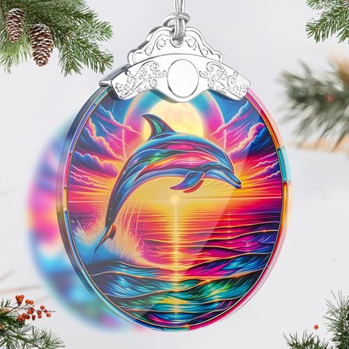 Kooirsp Dolphin Stained Glass Tree Ornament - Christmas Xmas Decor Gift