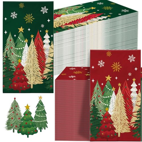 100 Christmas Napkins - Snowflake & Tree Disposable Cocktail Party Napkins