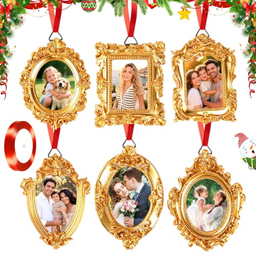 8 Pcs Vintage Gold Picture Frame Ornament for Christmas Tree