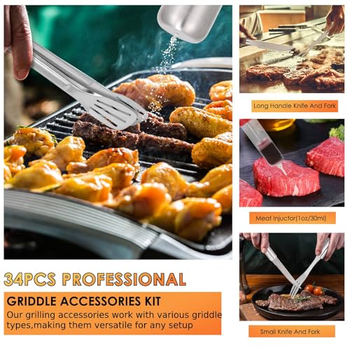 Yoehka BBQ Grilling Accessories Set - 34-Piece Heavy Duty Grill Tools with Brown Handles
