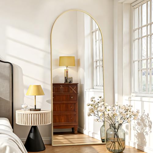 SageNest Matte Gold Full Length Arched Floor Mirror 64x21 with Stand